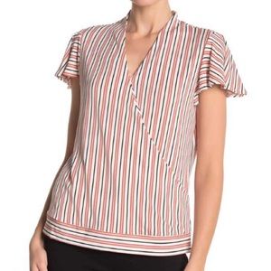 Adrianne Papell striped flutter sleeve wrap top